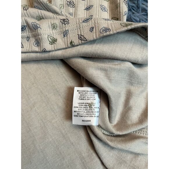 Vintage Basic Editions Beige Leaf Print Cotton Long Sleeve Henley Top 2X NWT - Picture 6 of 7